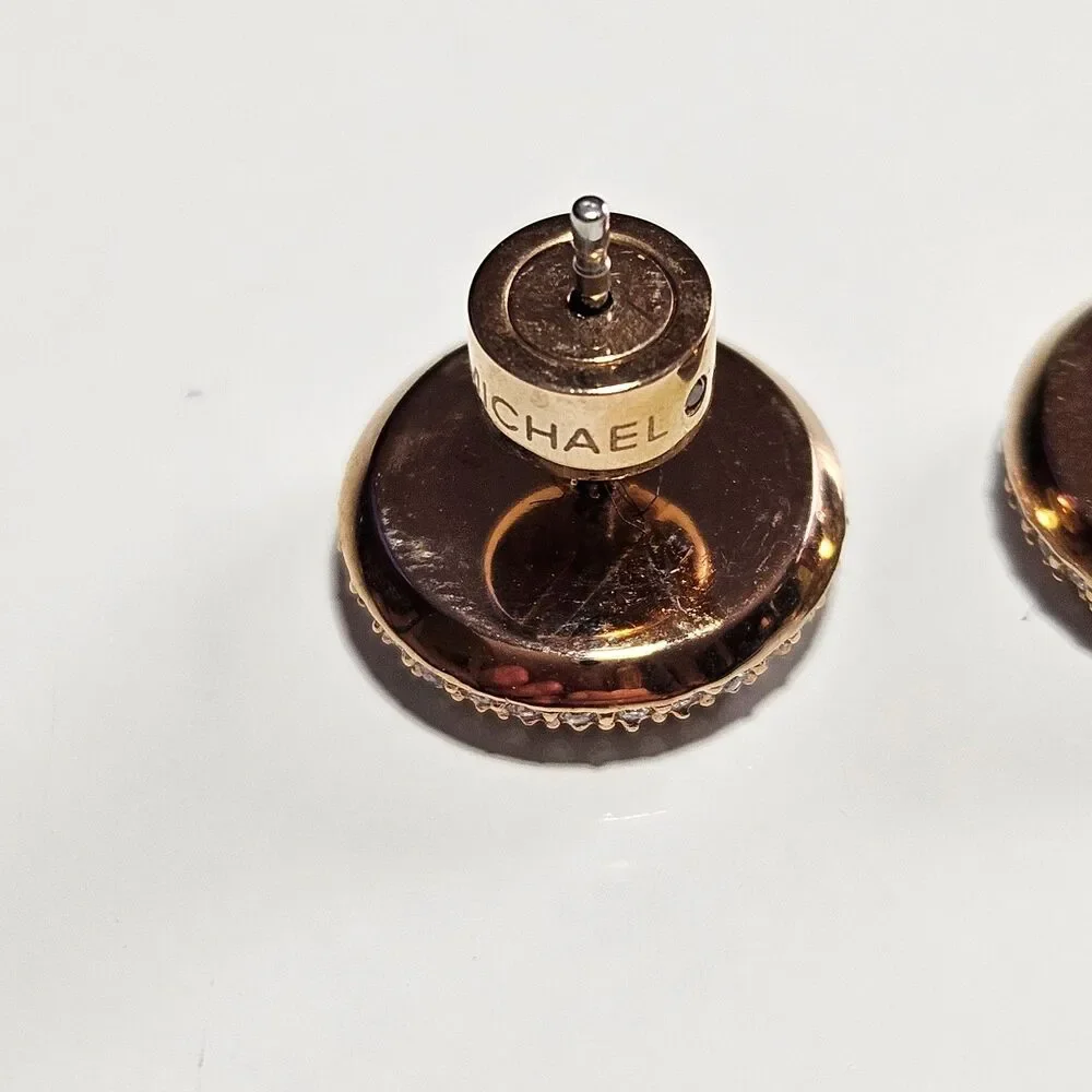 Michael Kors Rose Gold Round Earrings With Clear Crystal Stone Accents
